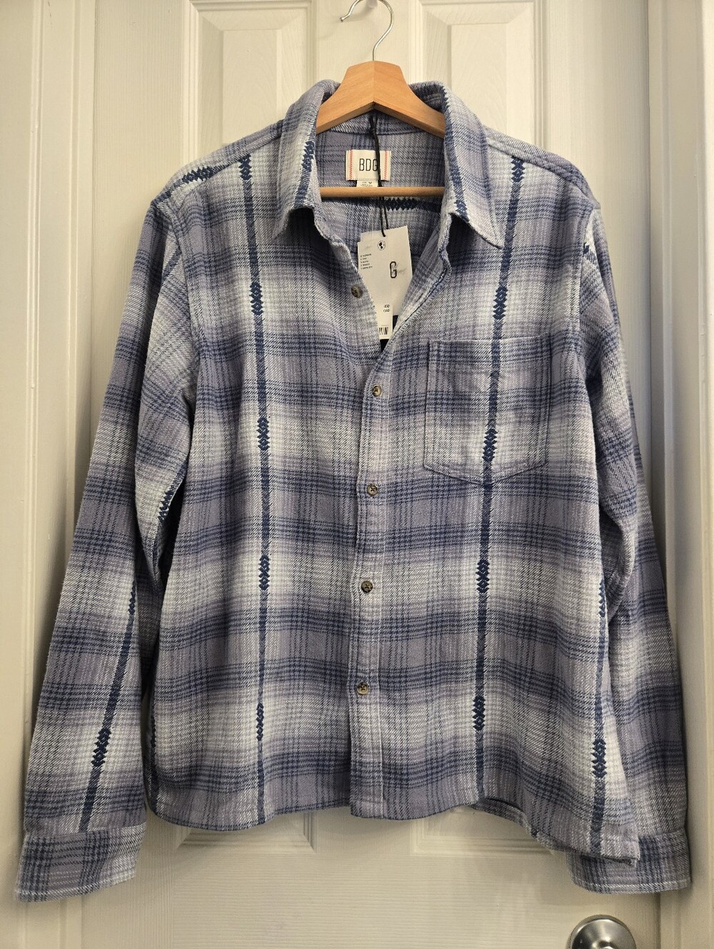 Urban Outfitters BDG Light Blue and Navy Plaid Button-Down Shirt